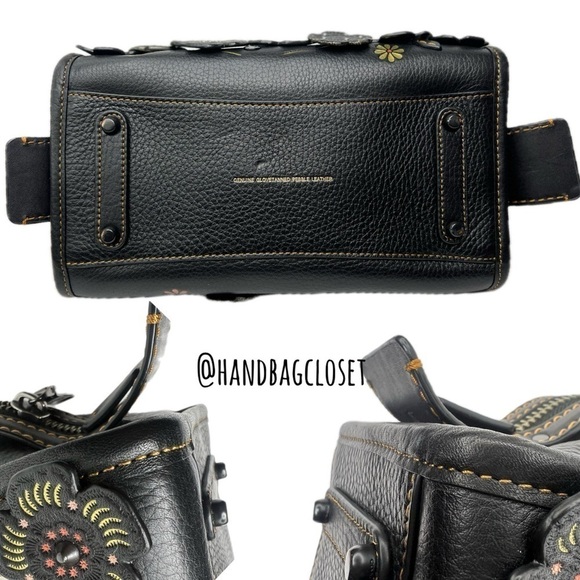 COACH 1941 TOOLED TEA ROSE TEAROSE WILLOW METAL AND LEATHER ROGUE 25 RARE BAG - Picture 11 of 16